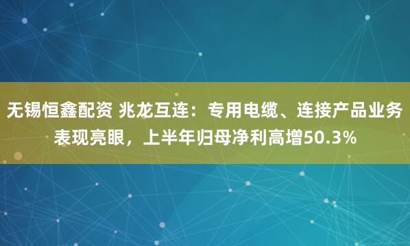 无锡恒鑫配资 兆龙互连：专用电缆、连接产品业务表现亮眼，上半年归母净利高增50.3%