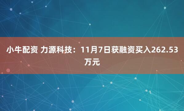 小牛配资 力源科技：11月7日获融资买入262.53万元